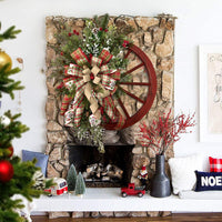 Thumbnail for Christmas Red Wooden Wheel Wreath Front Door Hanging Garland Wall Decor(30*30cm)