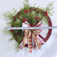 Thumbnail for Christmas Red Wooden Wheel Wreath Front Door Hanging Garland Wall Decor(30*30cm)