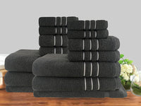 Thumbnail for 14pc classic dobby stripe cotton towel set 650gsm charcoal