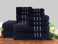 Thumbnail for 14pc classic dobby stripe cotton towel set 650gsm sailor blue