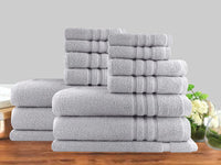 Thumbnail for 14pc classic dobby stripe cotton towel set 650gsm silver