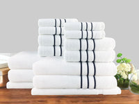 Thumbnail for 14pc classic dobby stripe cotton towel set 650gsm white