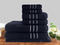 Thumbnail for 7pc classic dobby stripe cotton towel set 650gsm sailor blue
