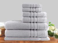 Thumbnail for 7pc classic dobby stripe cotton towel set 650gsm silver