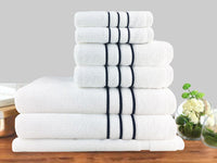Thumbnail for 7pc classic dobby stripe cotton towel set 650gsm white