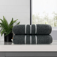 Thumbnail for amor classic dobby stripe super soft premium cotton bath towel 2 pcs charcoal
