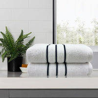 Thumbnail for amor classic dobby stripe super soft premium cotton bath towel 2 pcs white