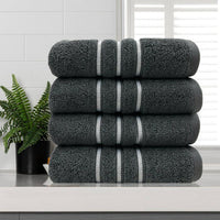 Thumbnail for amor classic dobby stripe super soft premium cotton hand towel 4 pcs charcoal