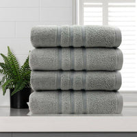 Thumbnail for amor classic dobby stripe super soft premium cotton hand towel 4 pcs silver