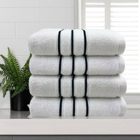 Thumbnail for amor classic dobby stripe super soft premium cotton hand towel 4 pcs white