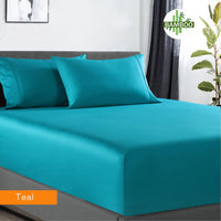 Thumbnail for 400 thread count bamboo cotton 1 fitted sheet with 2 pillowcases mega queen teal