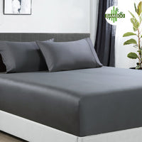 Thumbnail for 400 thread count bamboo cotton 1 fitted sheet with 2 pillowcases queen charcoal