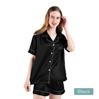 Thumbnail for 2pc satin short women pajamas set medium black