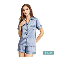 Thumbnail for 2pc satin short women pajamas set medium dusty blue