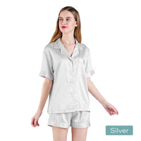 Thumbnail for 2pc satin short women pajamas set medium silver