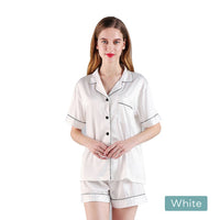 Thumbnail for 2pc satin short women pajamas set medium white
