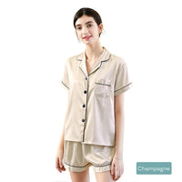 Thumbnail for 2pc satin short women pajamas set small champagne