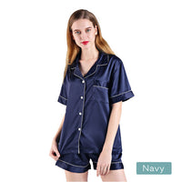 Thumbnail for 2pc satin short women pajamas set small navy