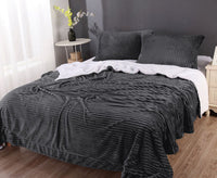 Thumbnail for stripe flannel sherpa blanket king charcoal