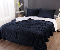 Thumbnail for stripe flannel sherpa blanket queen navy