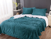 Thumbnail for stripe flannel sherpa blanket queen teal