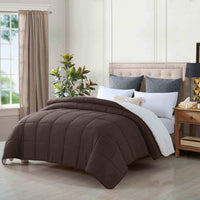 Thumbnail for king size reversible plush soft sherpa comforter quilt chestnut