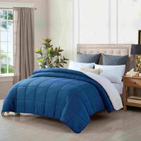 Thumbnail for king size reversible plush soft sherpa comforter quilt navy blue