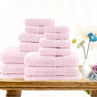Thumbnail for 14pc light weight soft cotton bath towel set baby pink