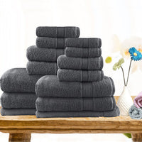 Thumbnail for 14pc light weight soft cotton bath towel set charcoal