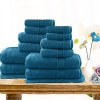 Thumbnail for 14pc light weight soft cotton bath towel set teal