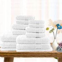 Thumbnail for 14pc light weight soft cotton bath towel set white