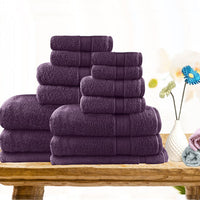 Thumbnail for 7pc light weight soft cotton bath towel set aubergine