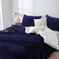 Thumbnail for 2 in 1 teddy sherpa duvet cover set and blanket king midnight