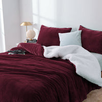 Thumbnail for 2 in 1 teddy sherpa duvet cover set and blanket queen aubergine
