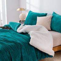Thumbnail for 2 in 1 teddy sherpa duvet cover set and blanket super king teal