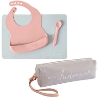Thumbnail for LIFEBEA WILD INDIANA Eating-out Comfy Silicone Baby Bib set for babies & Toddlers(10-72 Months) Waterproof baby fedding including Waterproof carry case (Blush)