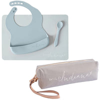 Thumbnail for LIFEBEA WILD INDIANA Eating-out Comfy Silicone Baby Bib set for babies & Toddlers(10-72 Months) Waterproof baby fedding including Waterproof carry case (Duck Egg Blue)