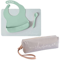 Thumbnail for LIFEBEA WILD INDIANA Eating-out Comfy Silicone Baby Bib set for babies & Toddlers(10-72 Months) Waterproof baby fedding including Waterproof carry case (Sage)