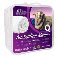 Thumbnail for Woolcomfort Aus Made Merino Wool Quilt 500GSM 210x210cm Queen Size