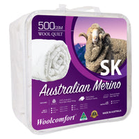 Thumbnail for Woolcomfort Aus Made Merino Wool Quilt 500GSM 270x240cm Super King Size