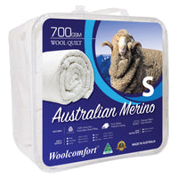 Thumbnail for Woolcomfort Aus Made Merino Wool Quilt 700GSM 140x210cm Single Size