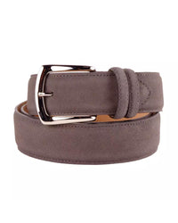 Thumbnail for Genuine Grey Suede Calfskin Belt with Brass Buckle 115 cm Men