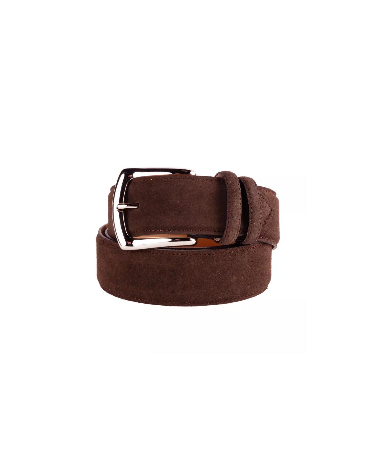 Brown Suede Calfskin Belt with Brass Buckle 130 cm Men