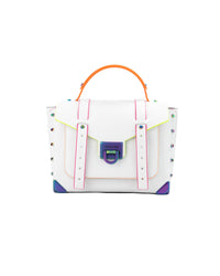Thumbnail for Michael Kors Women's Manhattan Optic White Contrast Trim Leather Top Handle Satchel Bag - One Size