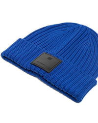 Thumbnail for Authentic Givenchy Blue Wool Beanie Cap with Leather Logo Tag One Size Men