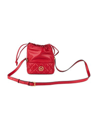 Thumbnail for Red Quilted Leather Drawstring Shoulder Bag Bucket Crossbody Handbag One Size Women