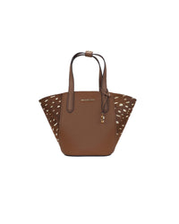 Thumbnail for Michael Kors Small Cow Print Tote Bag - Brown Pebbled Leather One Size Women