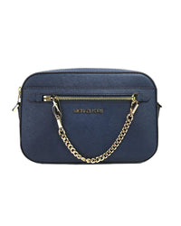 Thumbnail for Michael Kors Women's Jet Set Large East West Navy Leather Zip Chain Crossbody Bag Purse - One Size