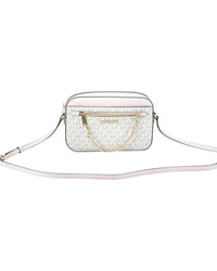 Thumbnail for Michael Kors Women's Jet Set Item Large East West Signature Leather Zip Chain Crossbody Handbag (Vanilla PVC/Powder Blush) - One Size