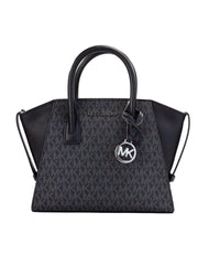 Thumbnail for Michael Kors Women's Avril Small Black PVC Leather Top Zip Satchel Crossbody Bag Purse - One Size
